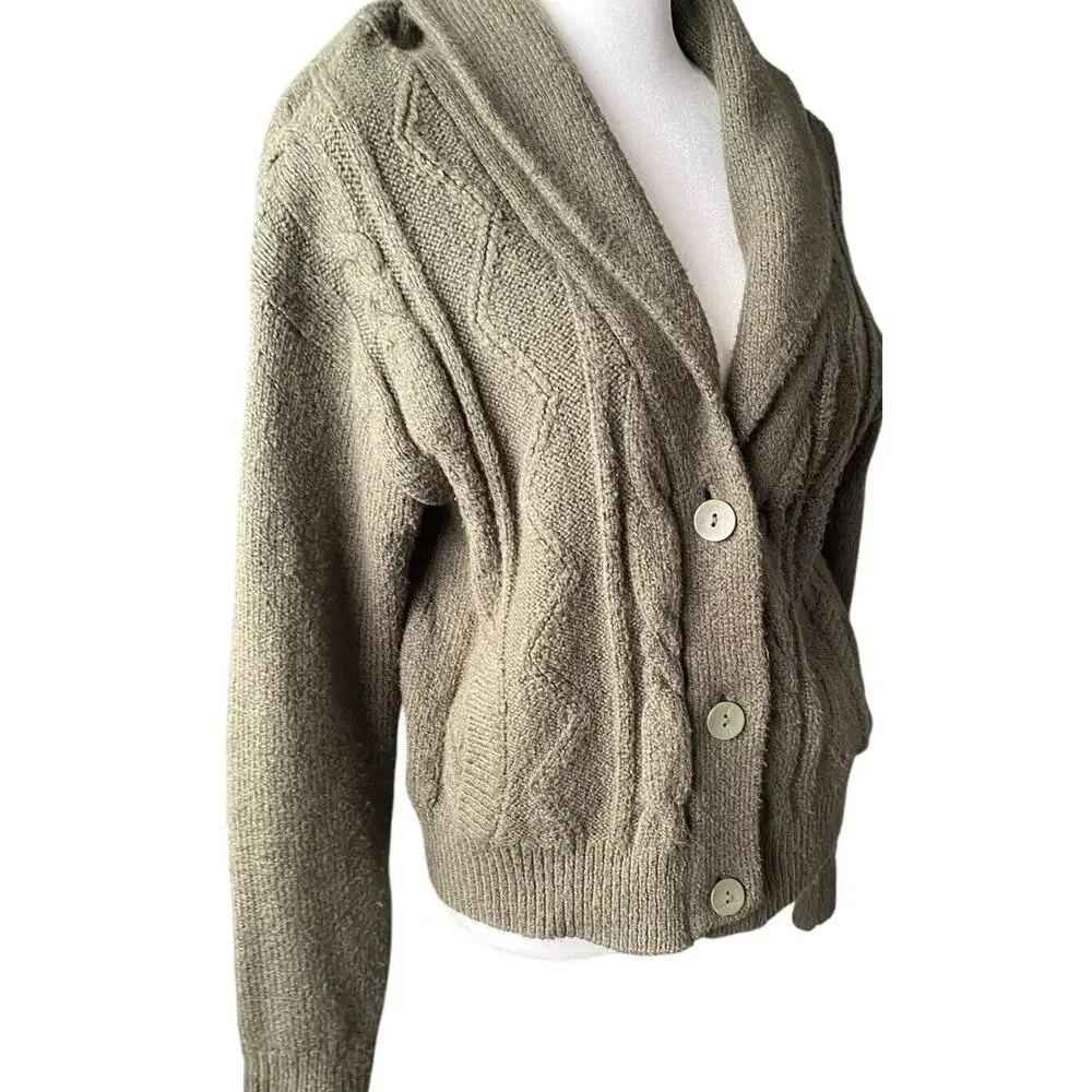 Anthropologie Pilcro cable knit shawl collar cardigan sweater olive Women S Knit - Picture 2 of 16